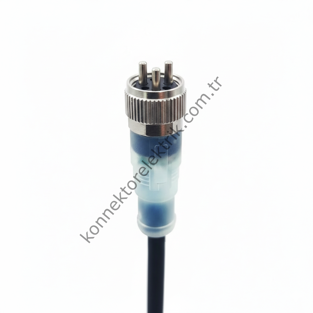 SOLJEX Ledli M12 2mt. Kablolu 3 Pin Erkek Konnektör