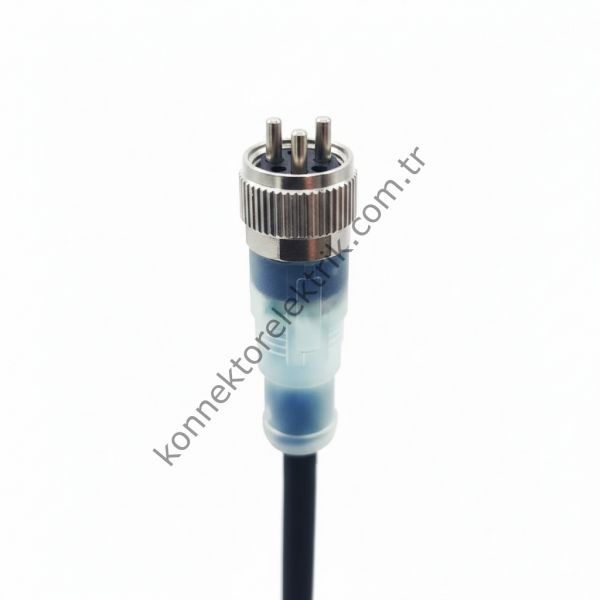 SOLJEX Ledli M12 2mt. Kablolu 3 Pin Erkek Konnektör