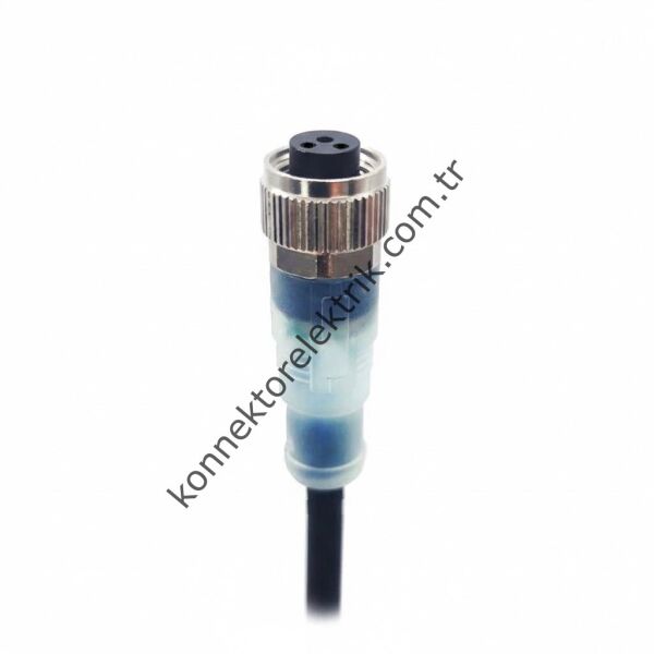 SOLJEX Ledli M12 5mt Kablolu 3 Pin Dişi Konnektör