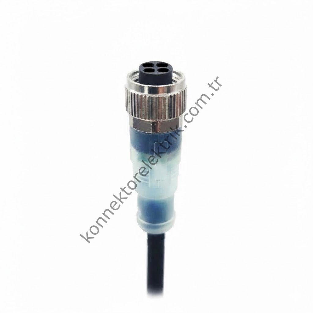 SOLJEX Ledli M12 2mt. Kablolu 4 Pin Dişi Konnektör