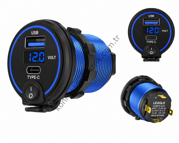 LEAGLO GUSBTC-42-B 30mm Su Geçirmez USB & TYPE-C Soket