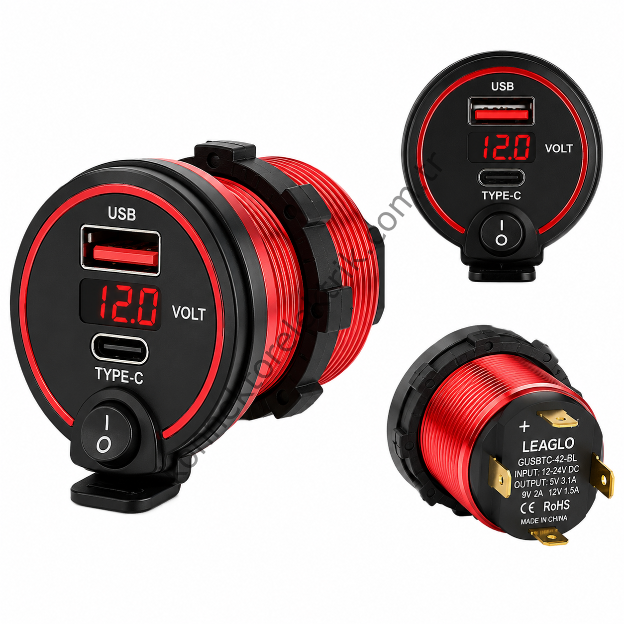 LEAGLO GUSBTC-42-BL 30mm Su geçirmez USB & TYPE-C Soket