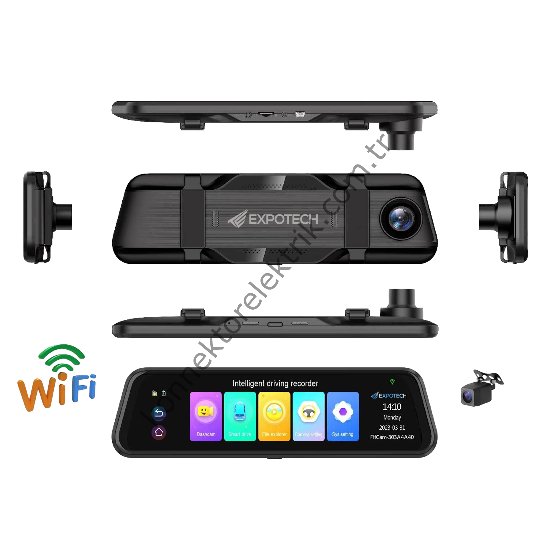 EXPOTECH EX-CR57DVR 4K Ön ve Arka Kameralı Araç İçi Dikiz Aynası DVR (Dash Cam)