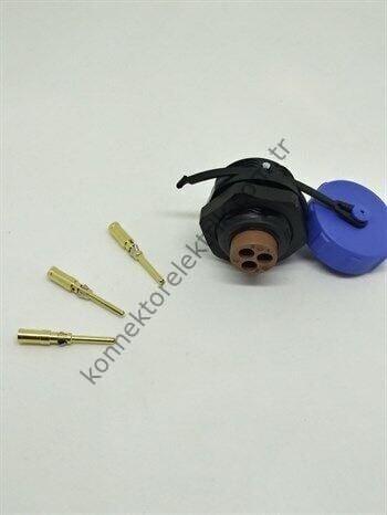 WEIPU SP1712/P3 3 Pin Sıkmalı (Crimp Contact) IP68 Plastik Kasa Panel Tipi Erkek Su Geçirmez Konnektör