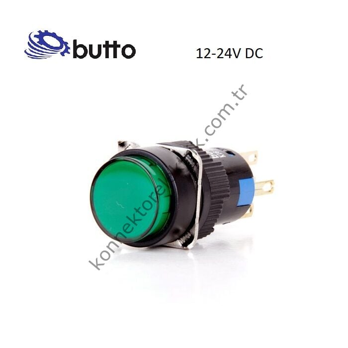 BUTTO K16-170-GD K Serisi 16mm Yuvarlak Plastik Gövde Yeşil Sinyal Lambası 2 Pin