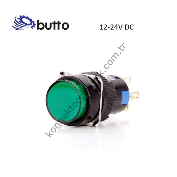 BUTTO K16-170-GD K Serisi 16mm Yuvarlak Plastik Gövde Yeşil Sinyal Lambası 2 Pin