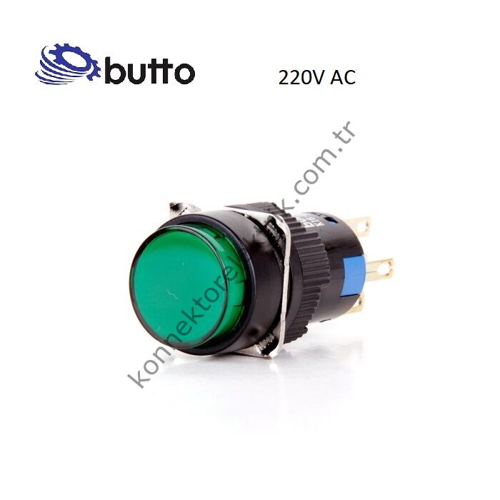 BUTTO K16-170-GA2 K Serisi 16mm Yuvarlak Plastik Gövde Yeşil Sinyal Lambası 2 Pin