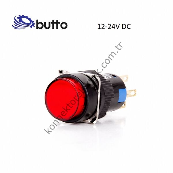 BUTTO K16-170-RD K Serisi 16mm Yuvarlak Plastik Gövde Kırmızı Sinyal Lambası 2 Pin