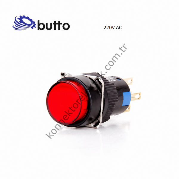 BUTTO K16-170-RA2 K Serisi 16mm Yuvarlak Plastik Gövde Kırmızı Sinyal Lambası 2 Pin