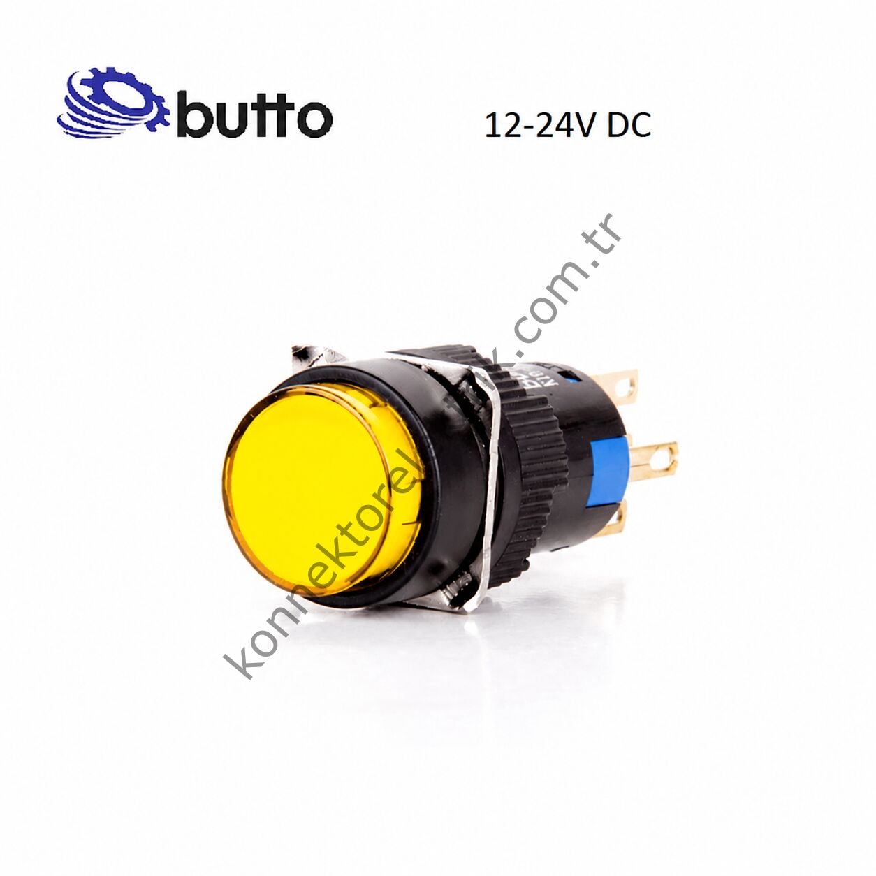 BUTTO K16-170-YD K Serisi 16mm Yuvarlak Plastik Gövde Sarı Sinyal Lambası 2 Pin