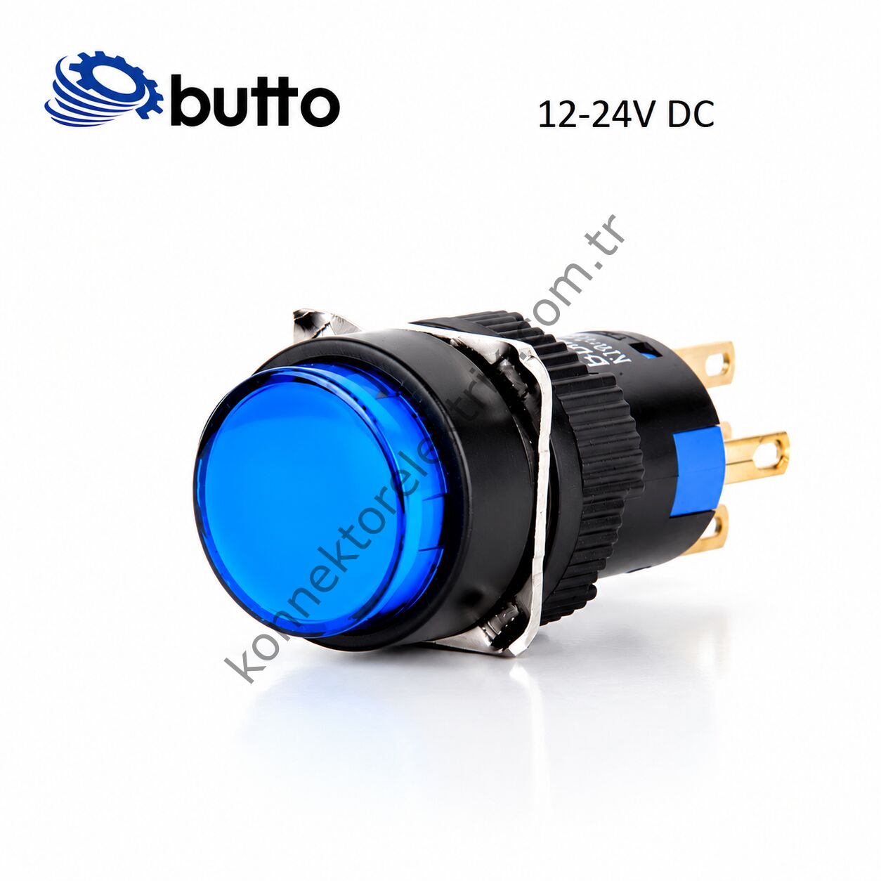 BUTTO K16-170-BD K Serisi 16mm Yuvarlak Plastik Gövde Mavi Sinyal Lambası 2 Pin